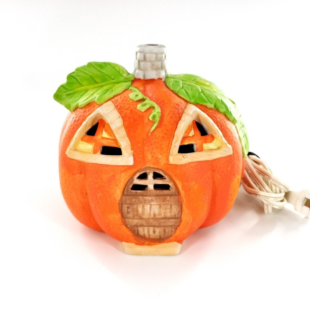 Vintage 1988 Brinn's Porcelain Lighted Pumpkin House Halloween Decor Tested